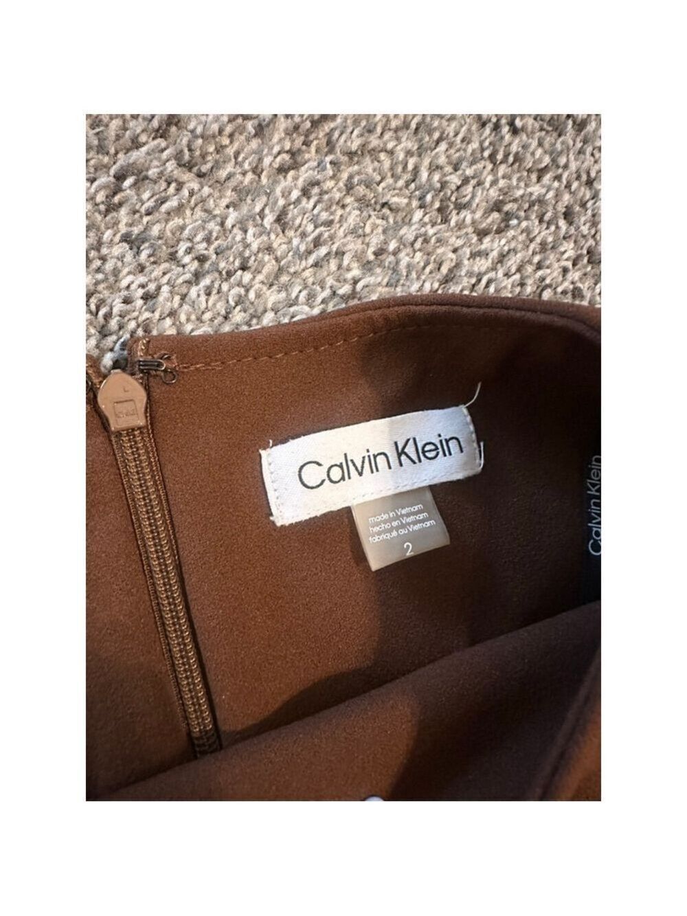 Calvin Klein Brown Bow Shoulder Midi Dress Size 2 - Picture 5 of 13